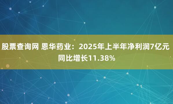 股票查询网 恩华药业：2025年上半年净利润7亿元 同比增长11.38%