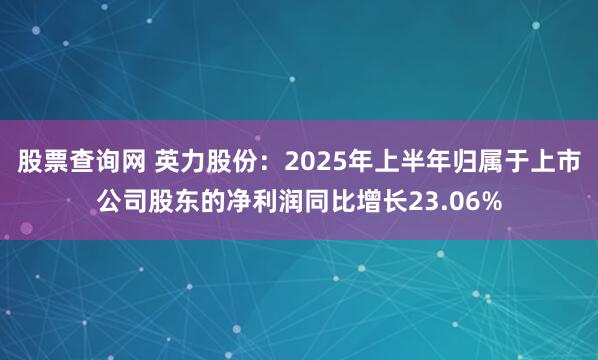 股票查询网 英力股份：2025年上半年归属于上市公司股东的净利润同比增长23.06%